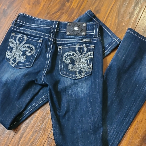 Miss Me Denim - Miss Me Dark Blue Boot Cut Jeans with Silver Embellishments